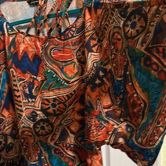 CHICME Blue and Red Graphic 3/4 Sleeve Blouse NWOT XL - Picture 7 of 7